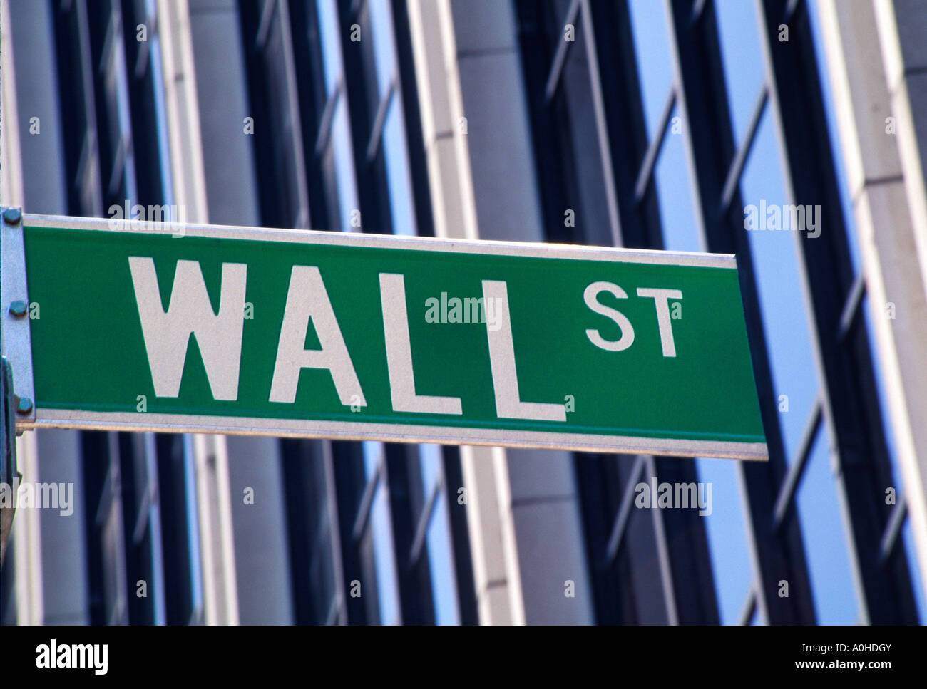 Wall Street sign. New York City Lower Manhattan Business and Financial District . Street sign. USA Stock Photo