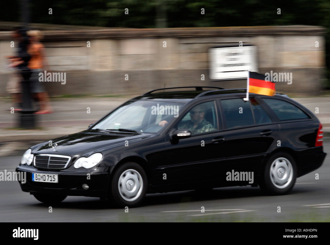 Germany Berlin German nationalism German cars flying the national flag during the world cup. Stock Photo
