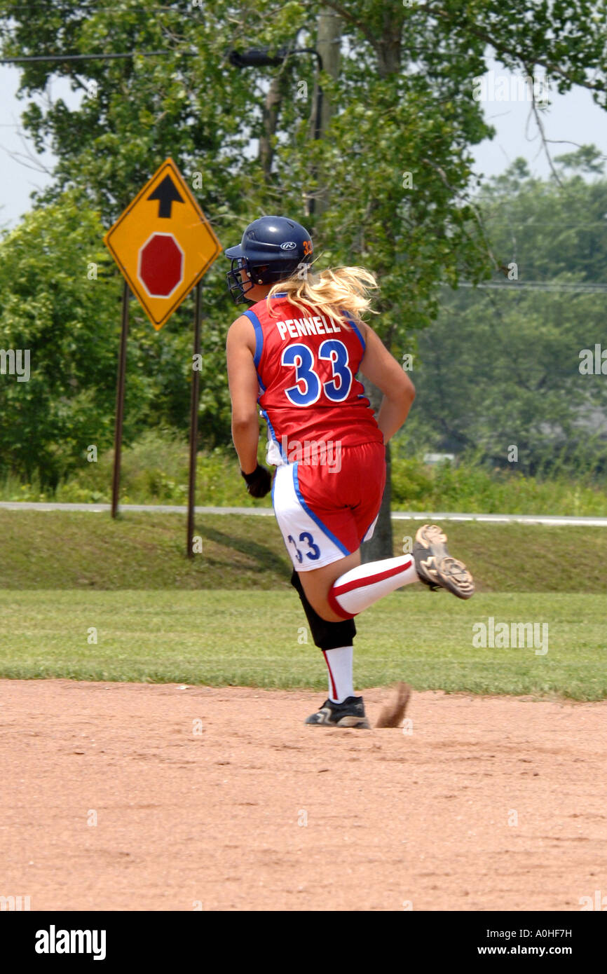 Teenage female Major league Softball action Stock Photo Alamy
