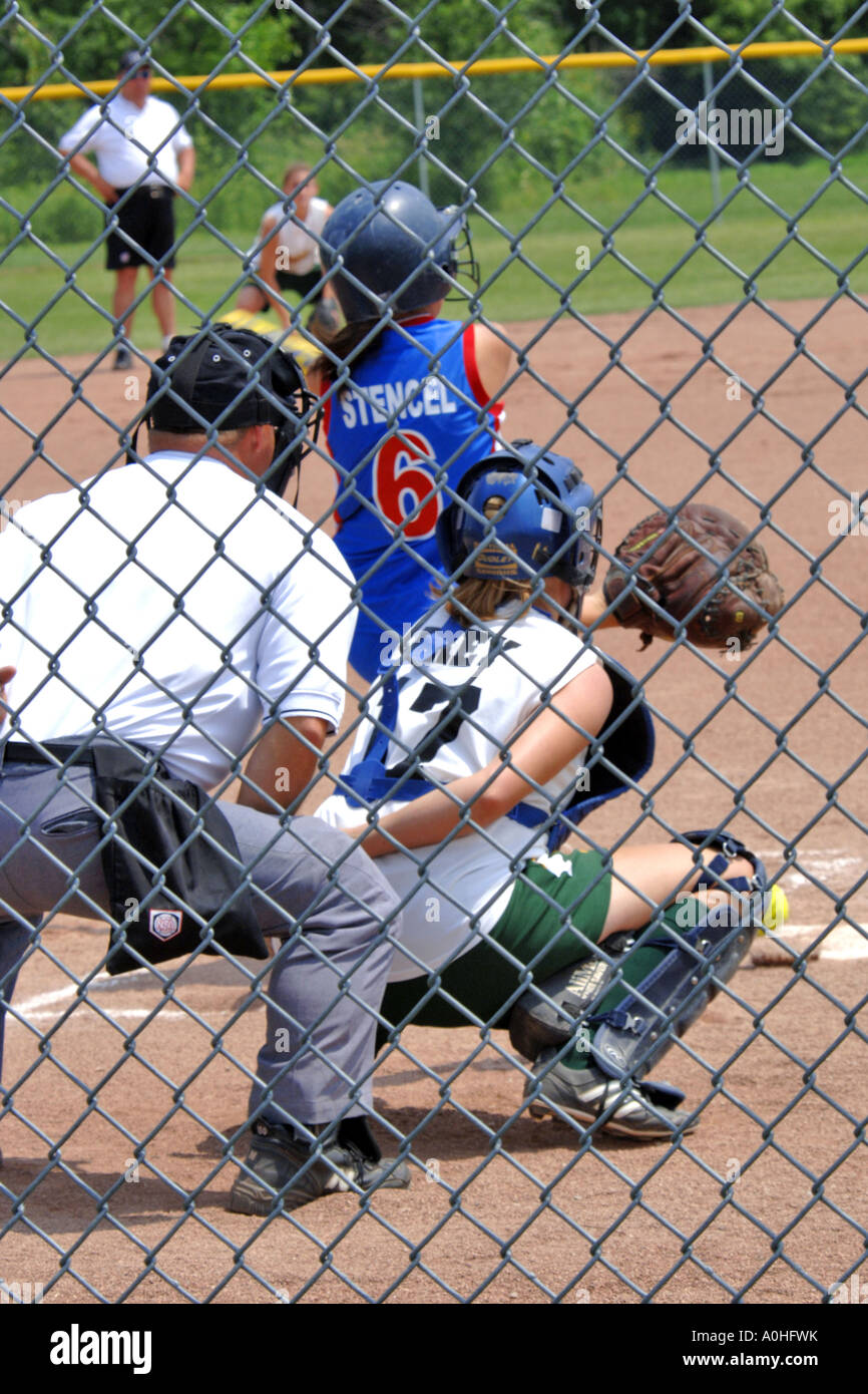 Teenage female Major league Softball action Stock Photo Alamy