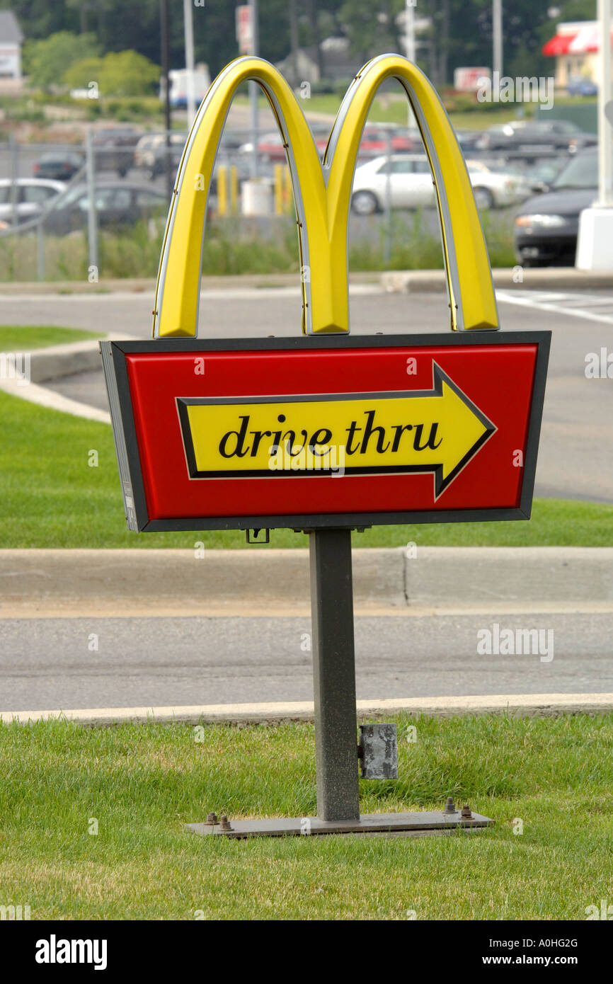 MacDonald s Fast Food restaurant Drive thru sign Stock Photo