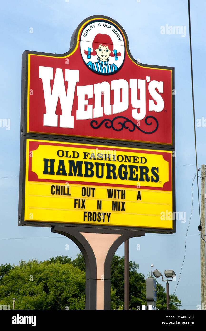 Wendy s Fast Food Restaurant sign Stock Photo