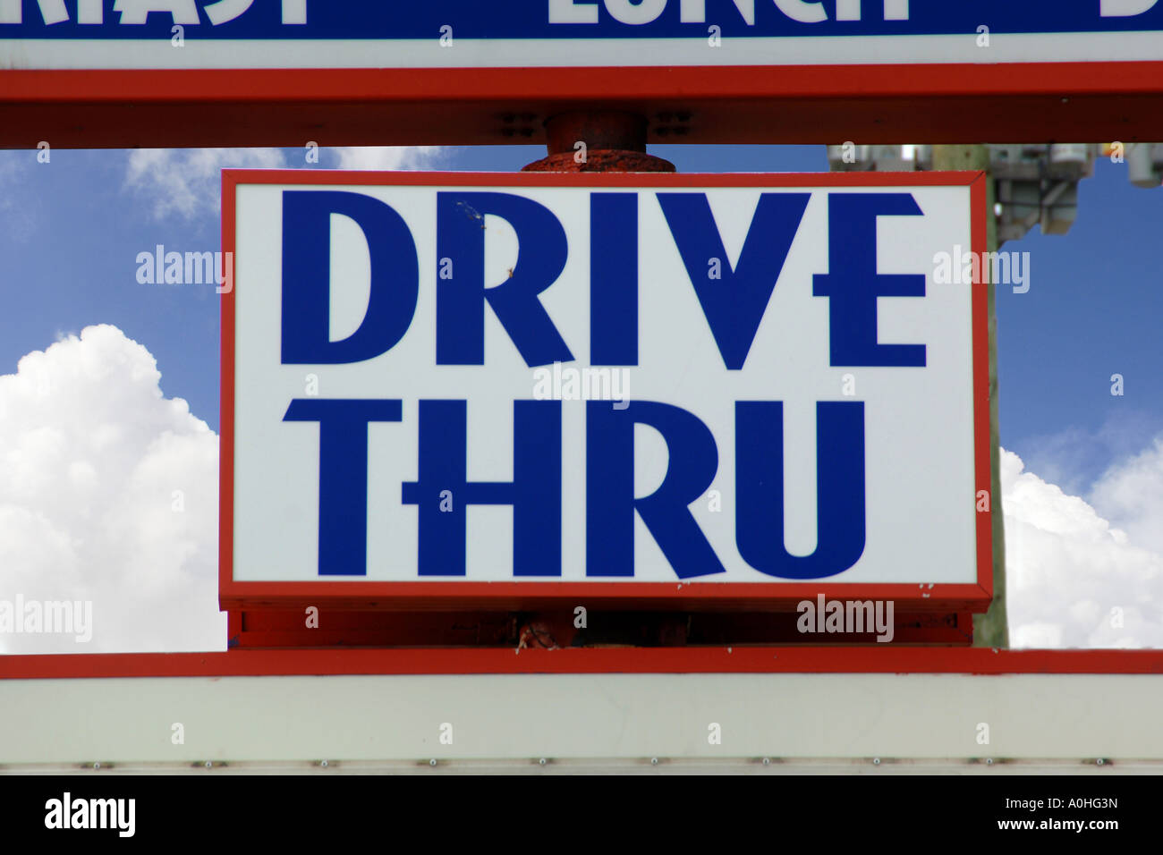 Drive Thru Sign usually for a fast food Restaurant or Bank Stock Photo