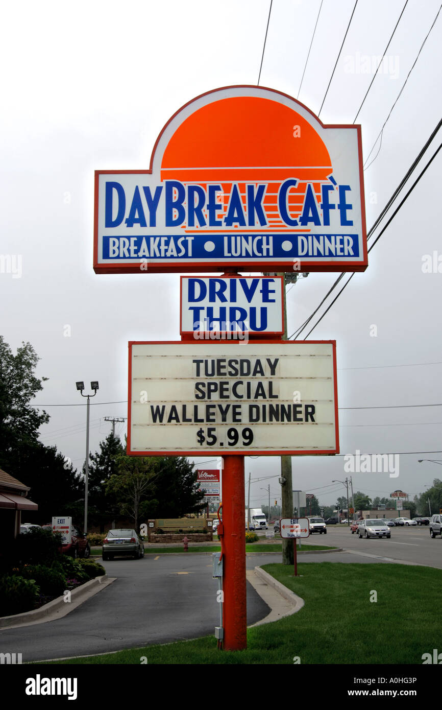 Daybreak Cafe Fast Food Restaurant sign Stock Photo