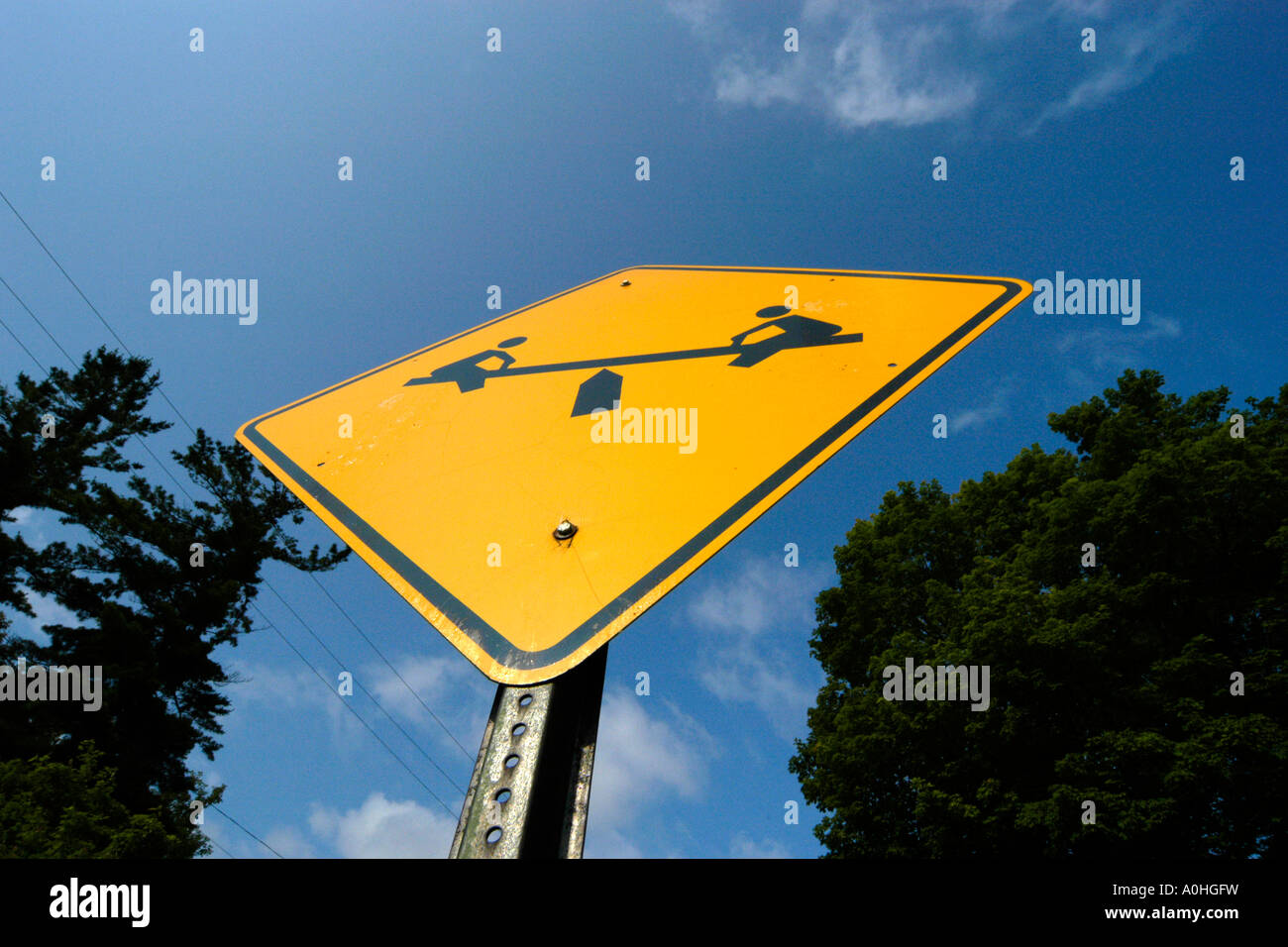 Yellow and black SeeSaw sign meaning a Childrens Park Stock Photo