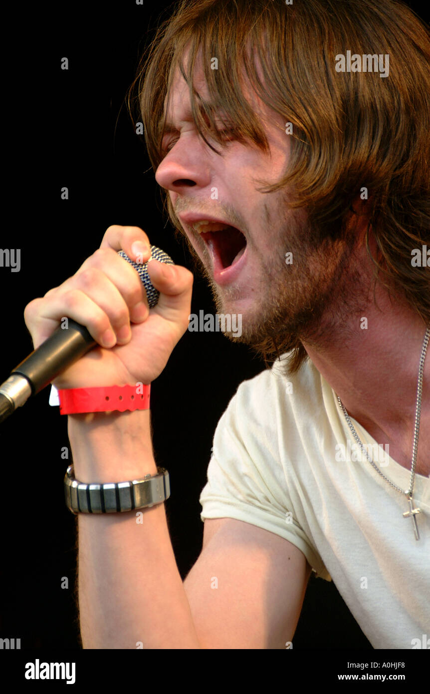 Leicester band Kasabian performing at the Summer Sundae music festival at De Montfort Hall in Leicester on the 14th August 2004 Stock Photo