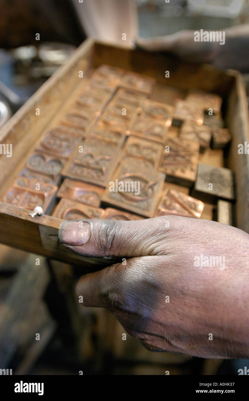 Textured wooden printing blocks at John Taylor and Co. Bell Foundry and