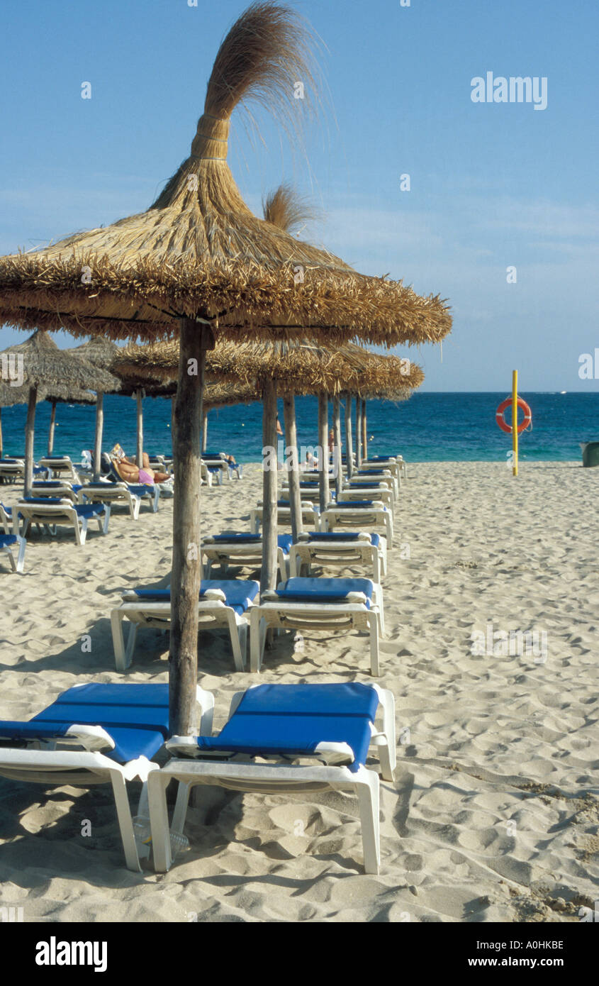 Beach Beds Majorca Stock Photo Alamy