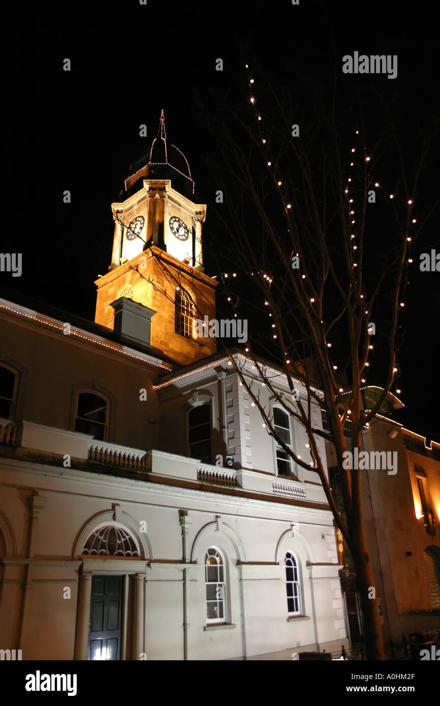 Lisburn Linen Centre and Museum illuminated at night, Lisburn, Northern