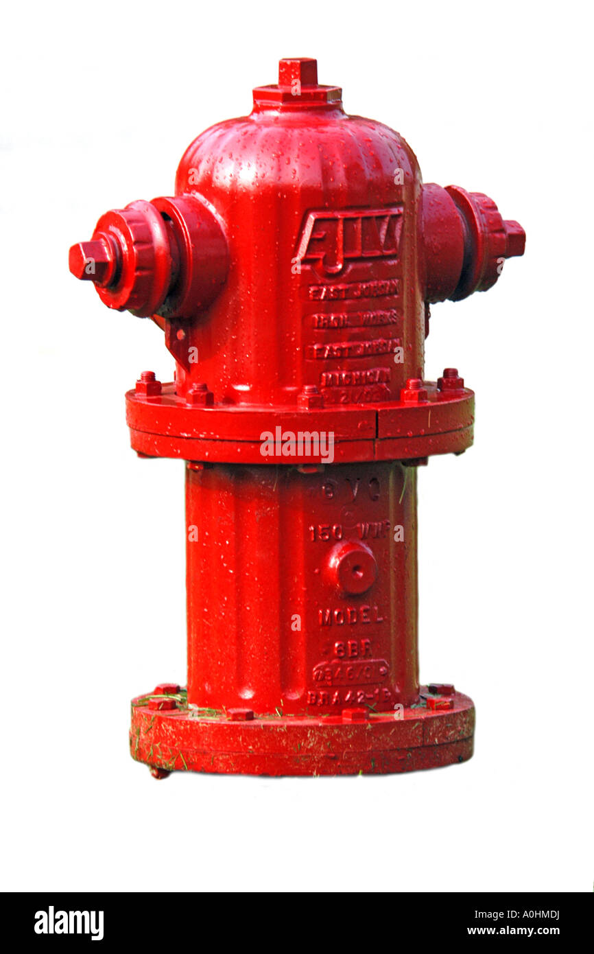 Red fire hydrant against a white background Stock Photo - Alamy