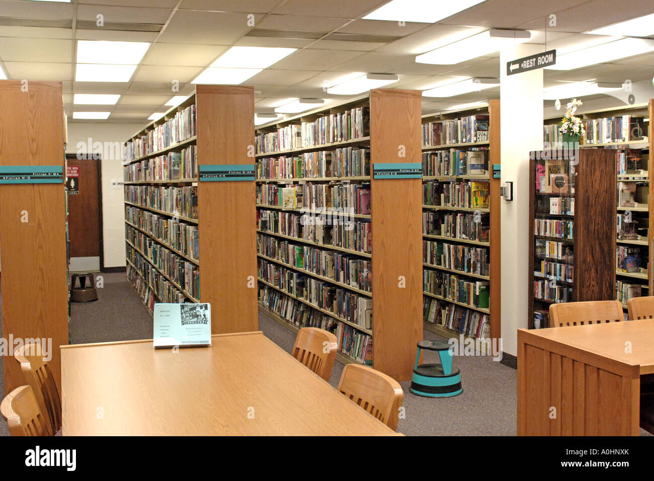 Library books sitting on shelves and catalogued Stock Photo Alamy