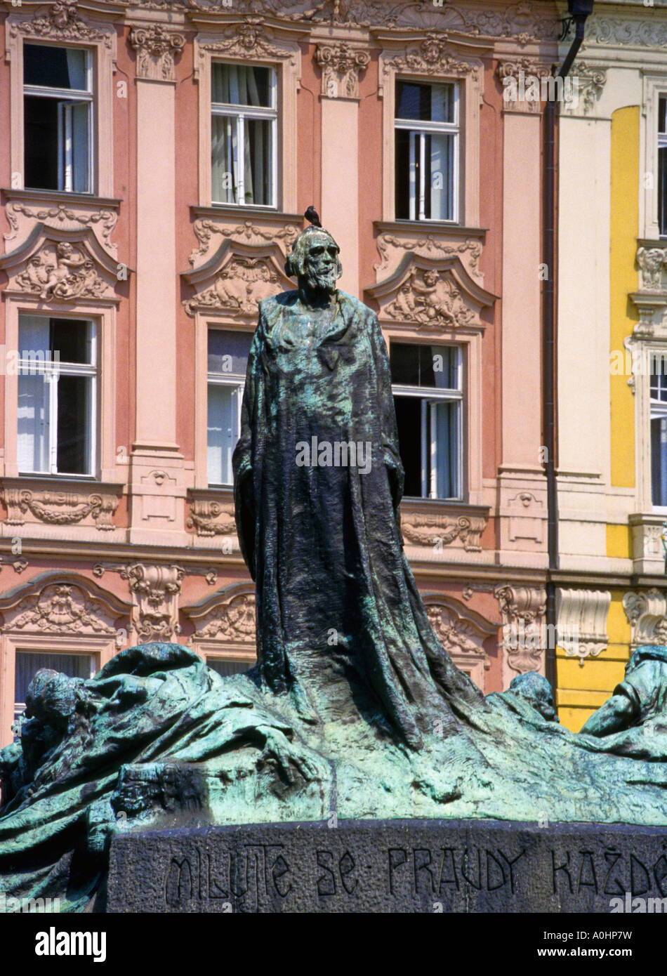Jan Hus Monument at Old Town Square in Prague Czech Republic Stock Photo