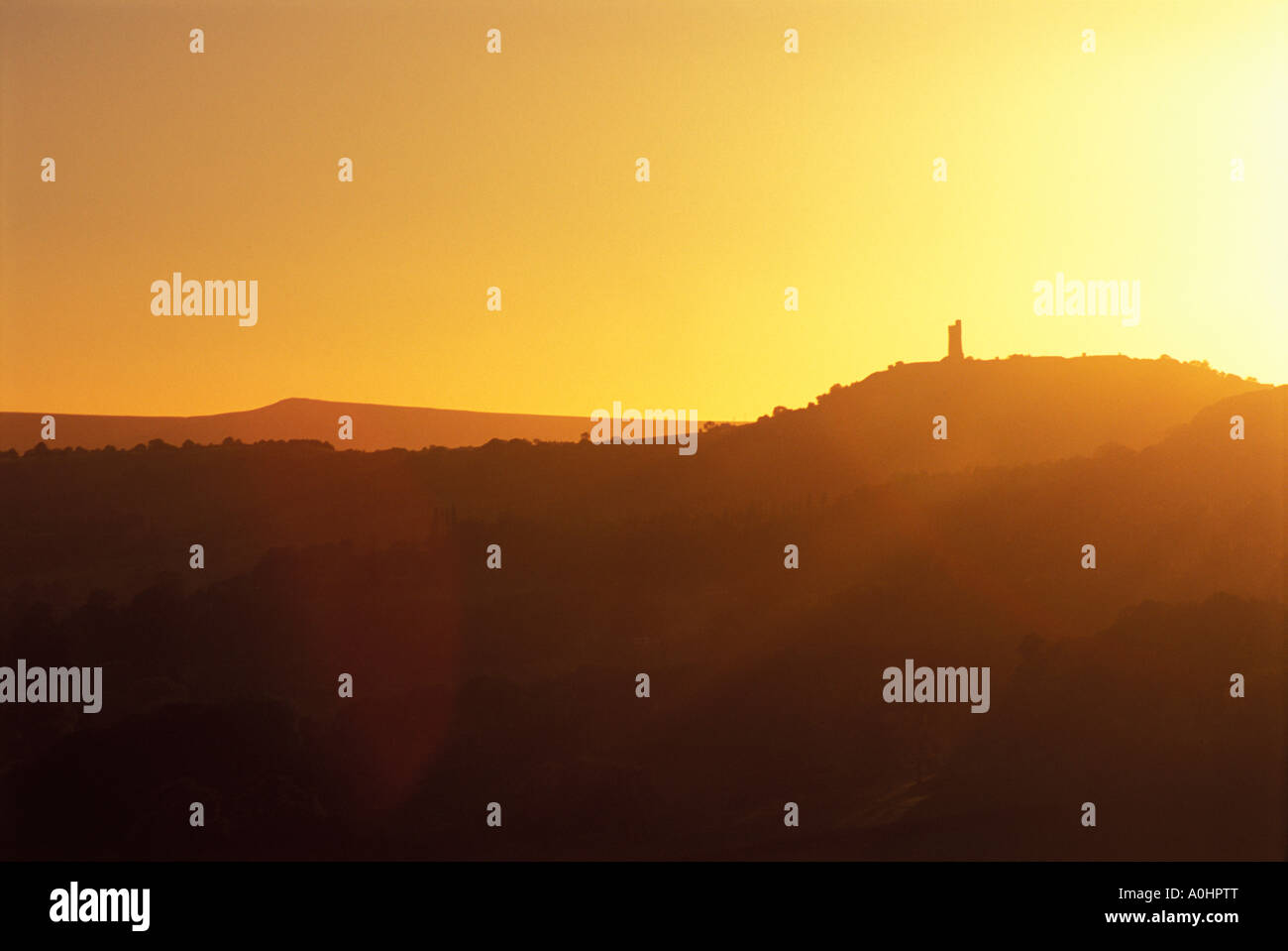Sunset, Jubilee Tower, Castle Hill and West Nab, Huddersfield,  West Yorkshire, England, England, UK. Stock Photo