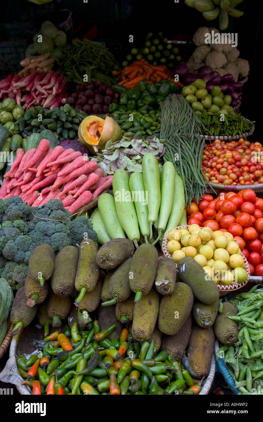Vegetable street market stall off New Road in central Kathmandu in