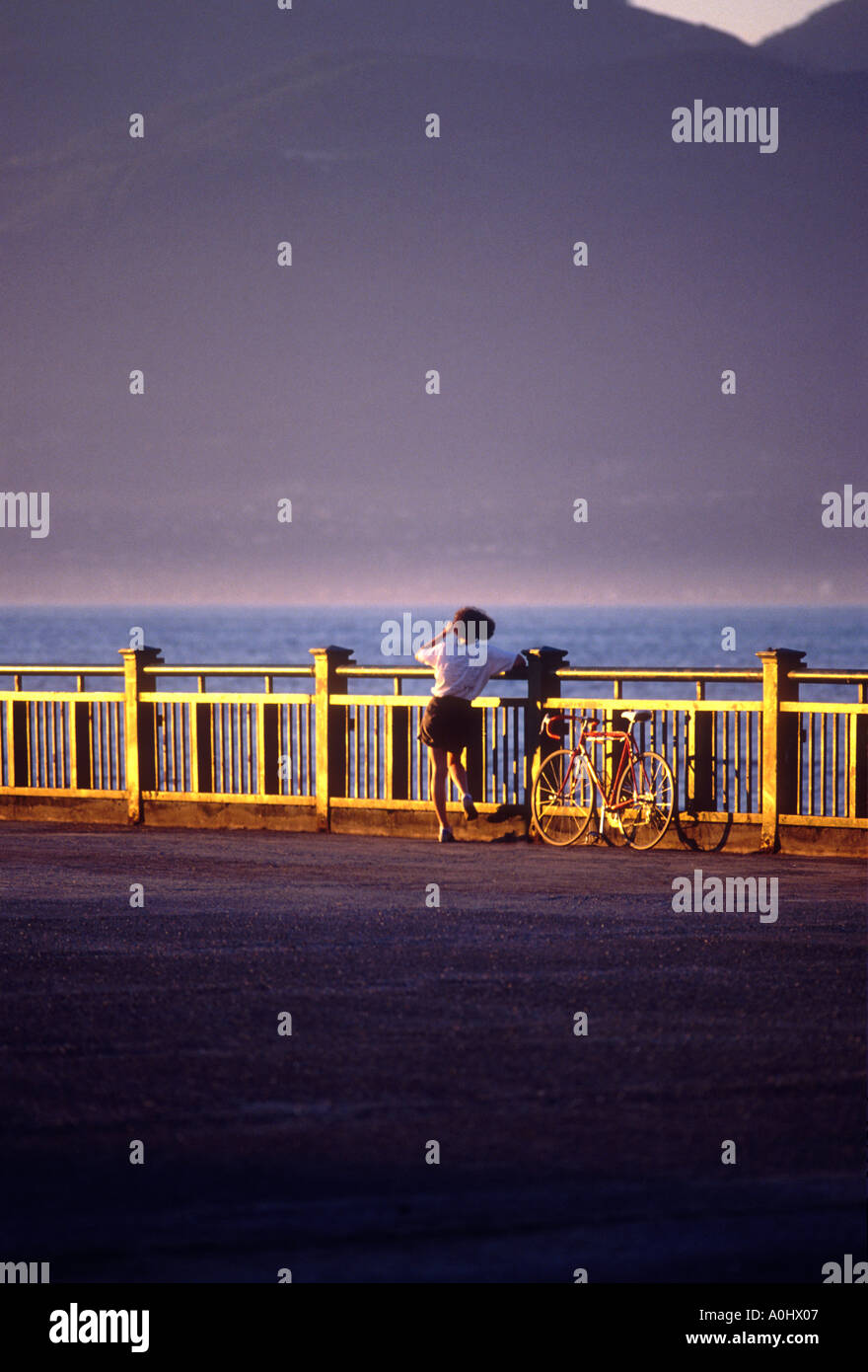 cyclist enjoying the view at Jericho beach Vancouver British Columbia Canada Stock Photo
