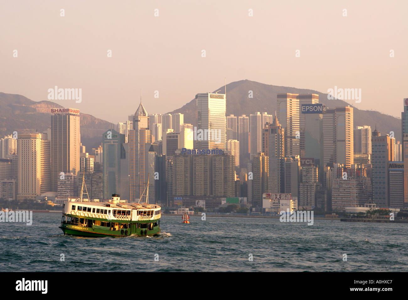 China Hong Kong Star Ferry Skyline Hong Kong Island Central business and financial district skyscraper Stock Photo