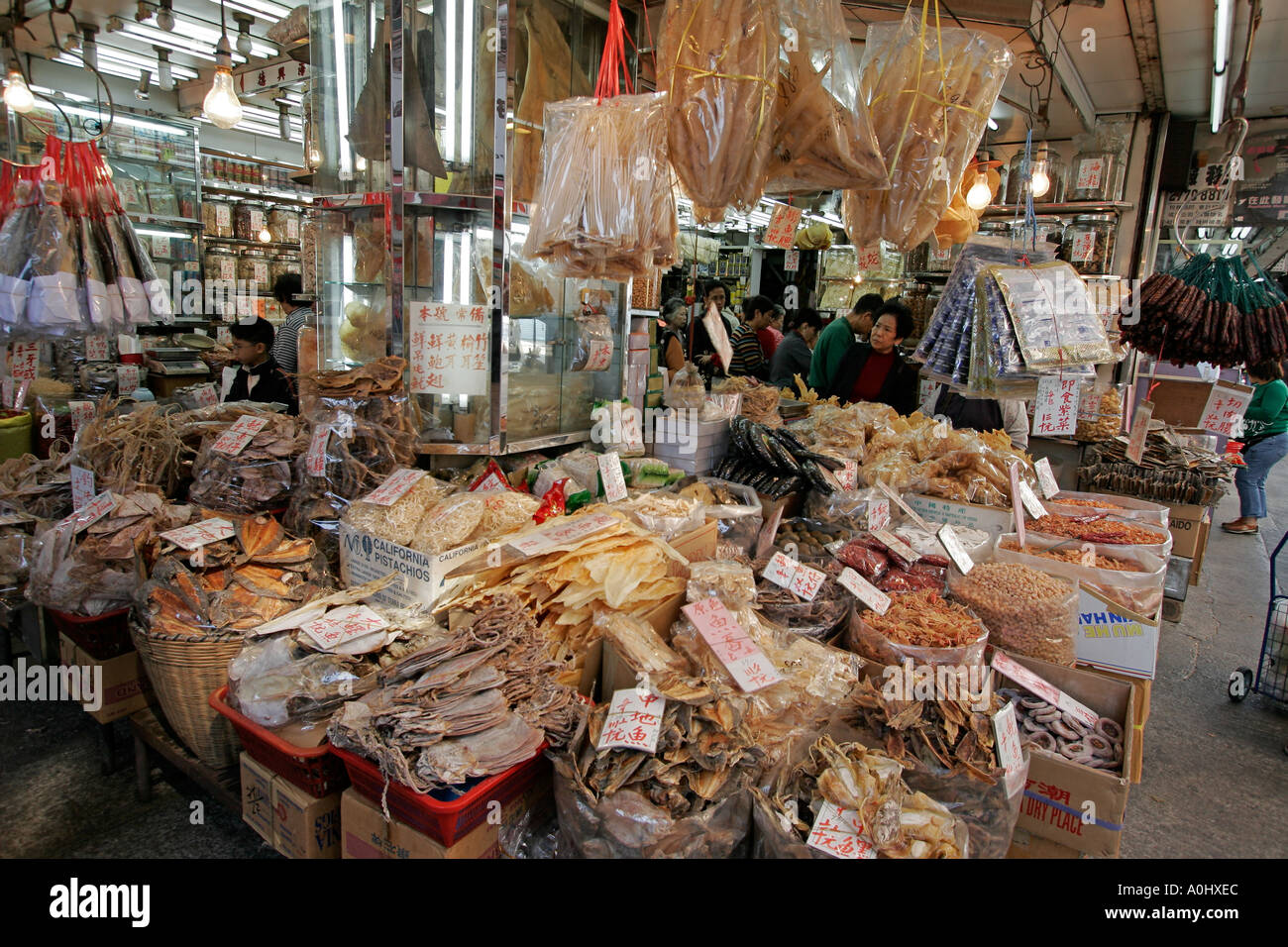 China Hong Kong Wanchai Shop with famous dried food seafood  Stock Photo