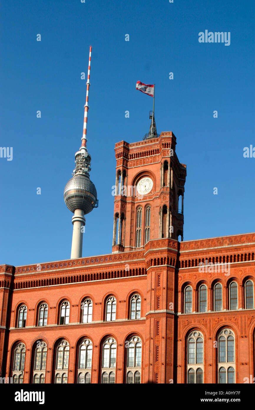 Berlin Mitte Red town hall Rotes Rathaus Alex TV Tower Stock Photo