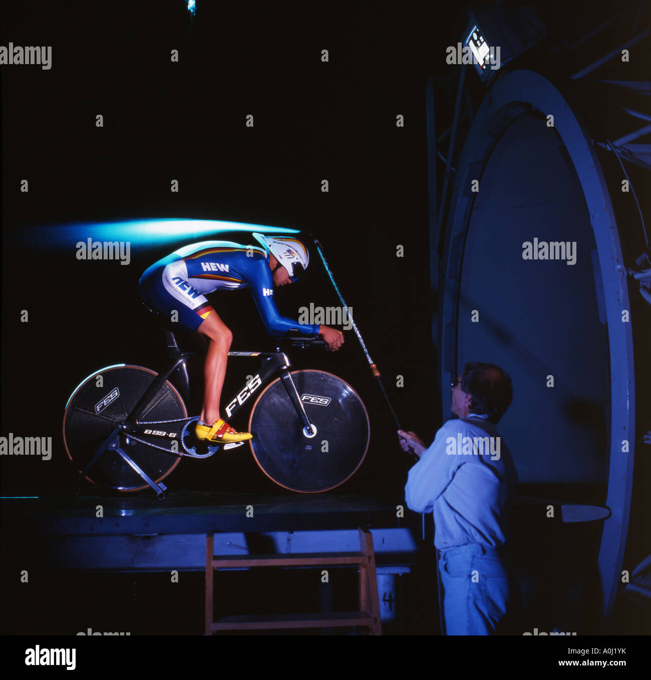Testing an olympic bicycle in the wind tunnel of the TU Dresden, Saxony, Germany Stock Photo