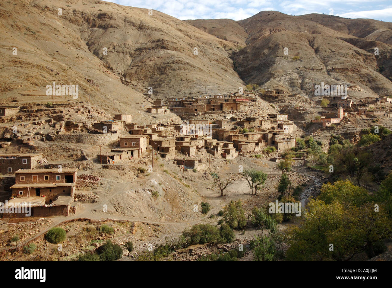 Mountain village in the Atlas Mountains , Atlas , Morocco , Africa Stock Photo
