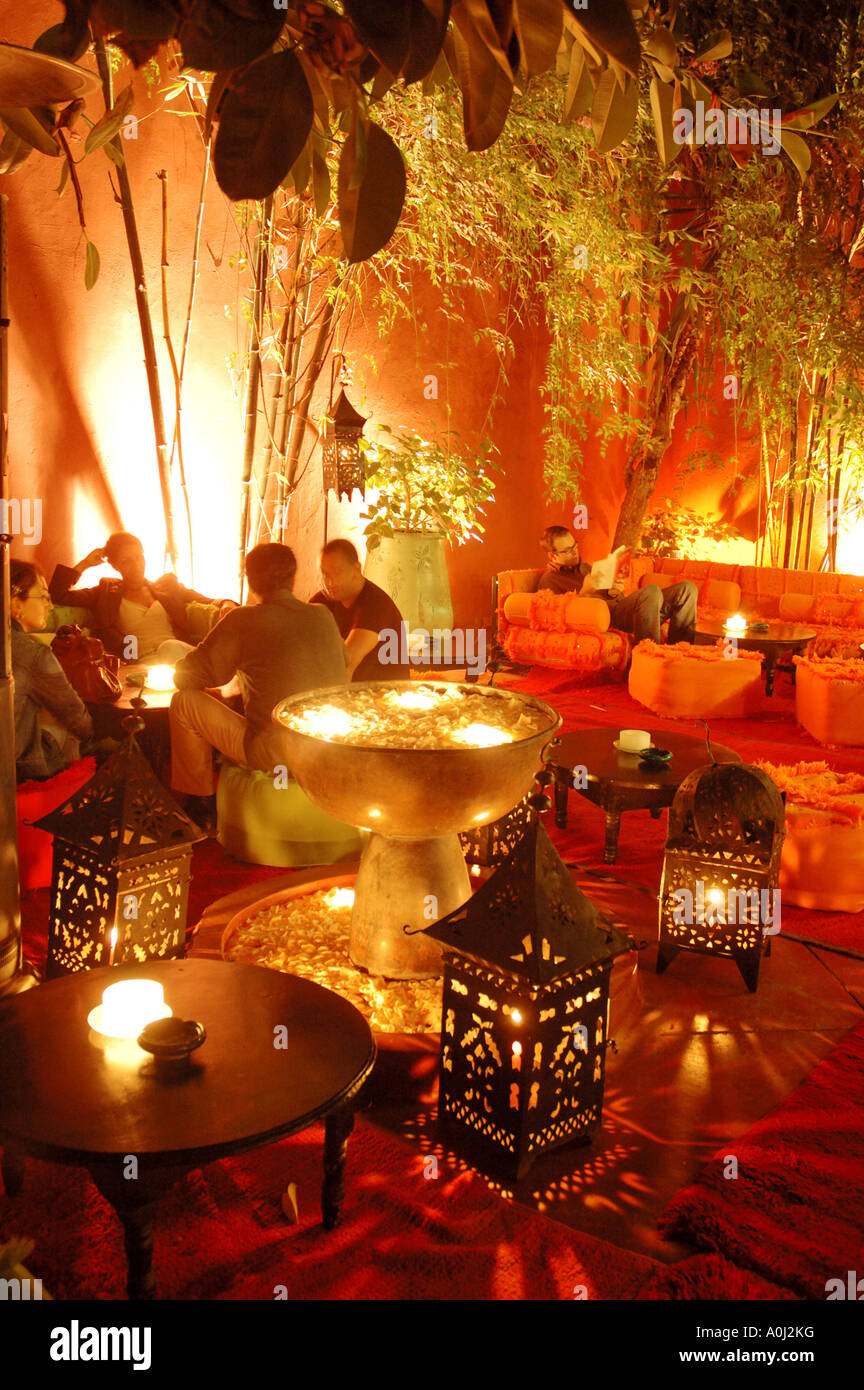 Club & restaurant Comptoir , chill out zone in the patio , Marakesh , Marokko , Afrika Stock Photo