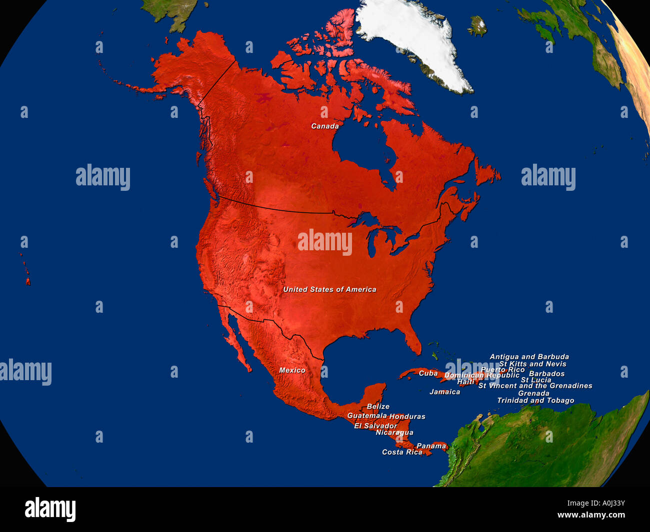Highlighted Satellite Image Of America Stock Photo