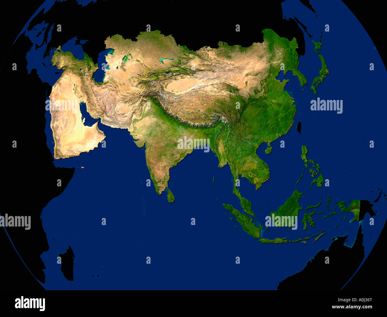 Highlighted Satellite Image Of Asia Stock Photo
