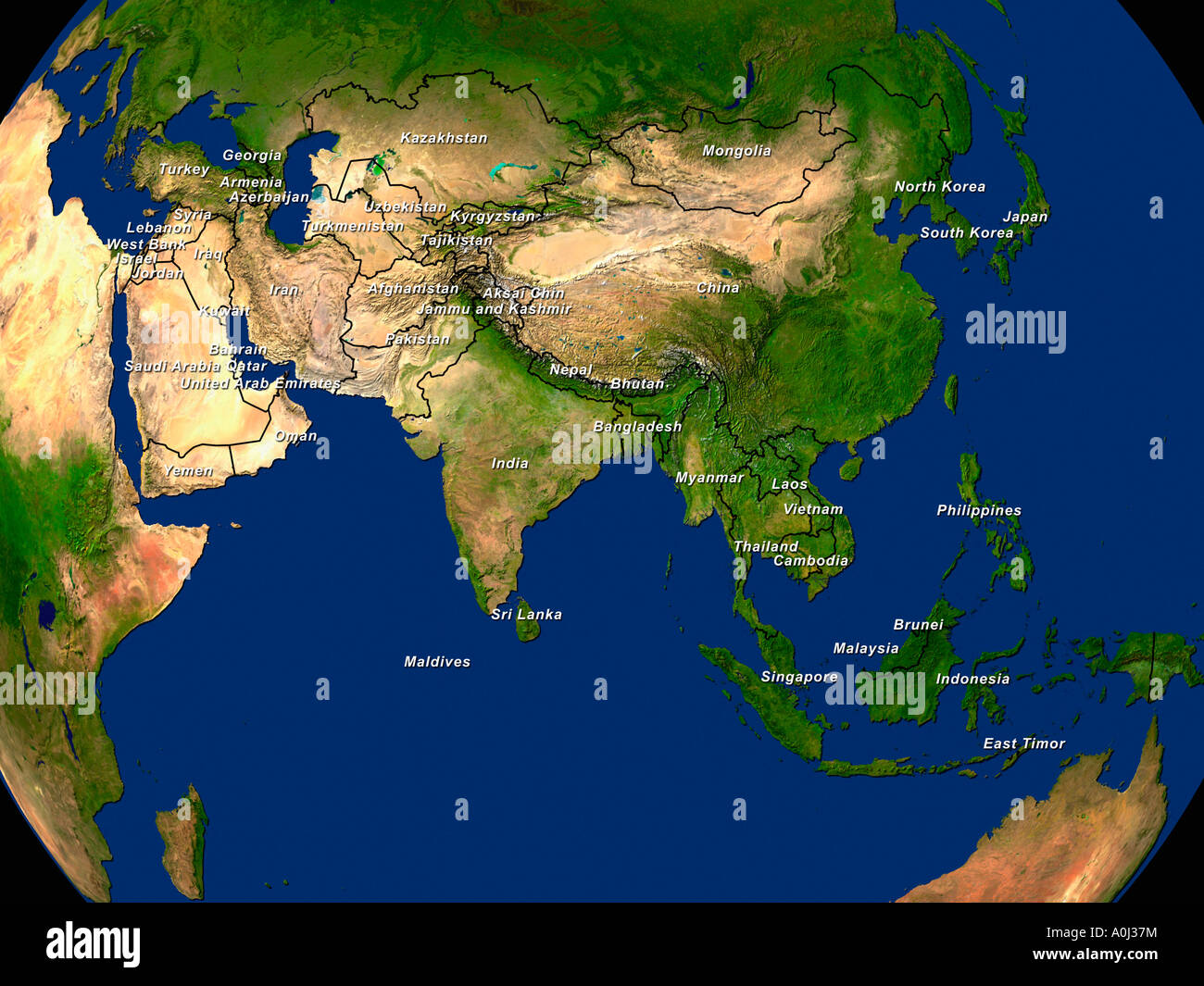 Highlighted Satellite Image Of Asia Stock Photo