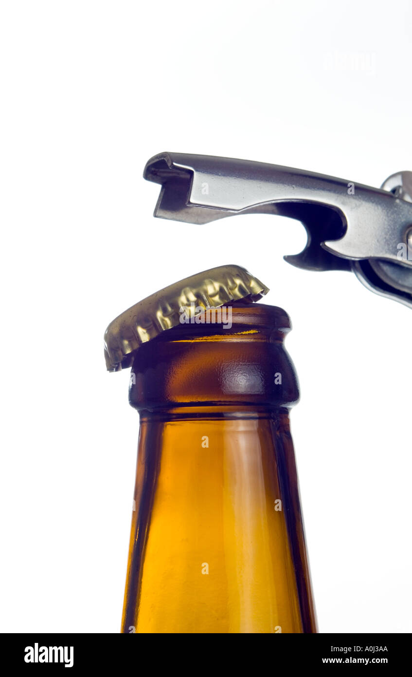 opening a bottle of beer Stock Photo