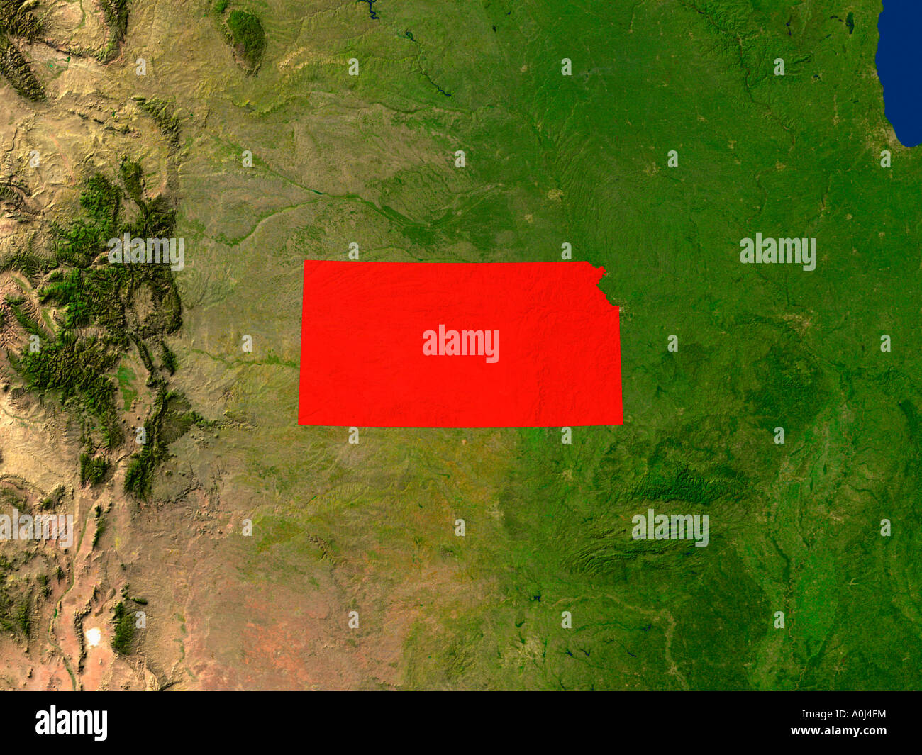 Highlighted Satellite Image Of Kansas United States Of America Stock Photo