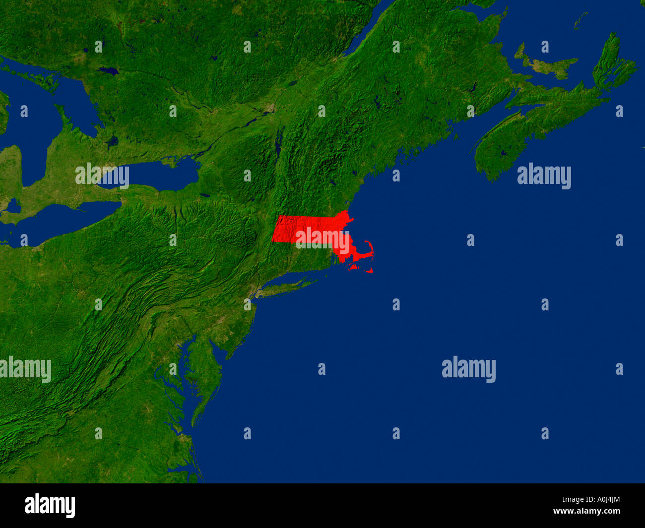 Highlighted Satellite Image Of Massachusetts United States Of America Stock Photo