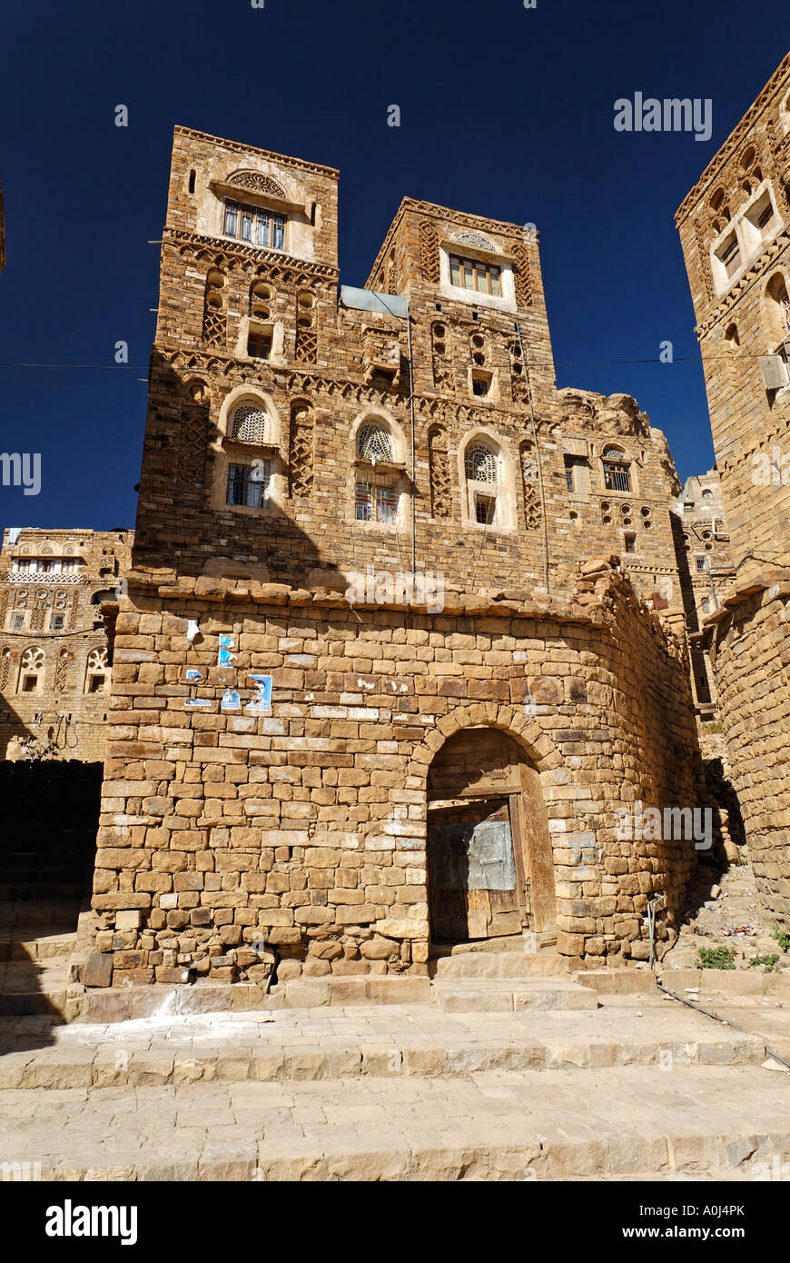 Decorated stone houses in the old town of Thula, Yemen Stock Photo Alamy