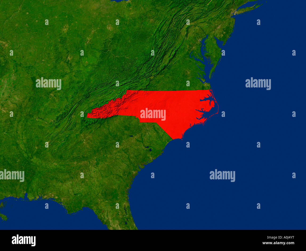 Highlighted Satellite Image Of North Carolina United States Of America Stock Photo