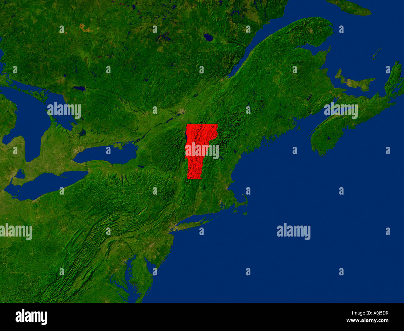 Highlighted Satellite Image Of Vermont United States Of America Stock Photo