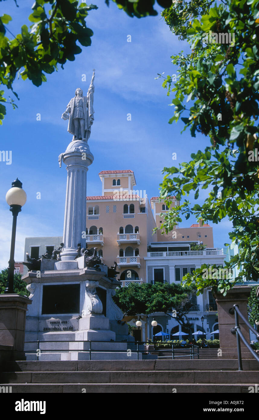 Old San Juan Puerto Rico Christopher Columbus monument in Plaza Colón Stock Photo