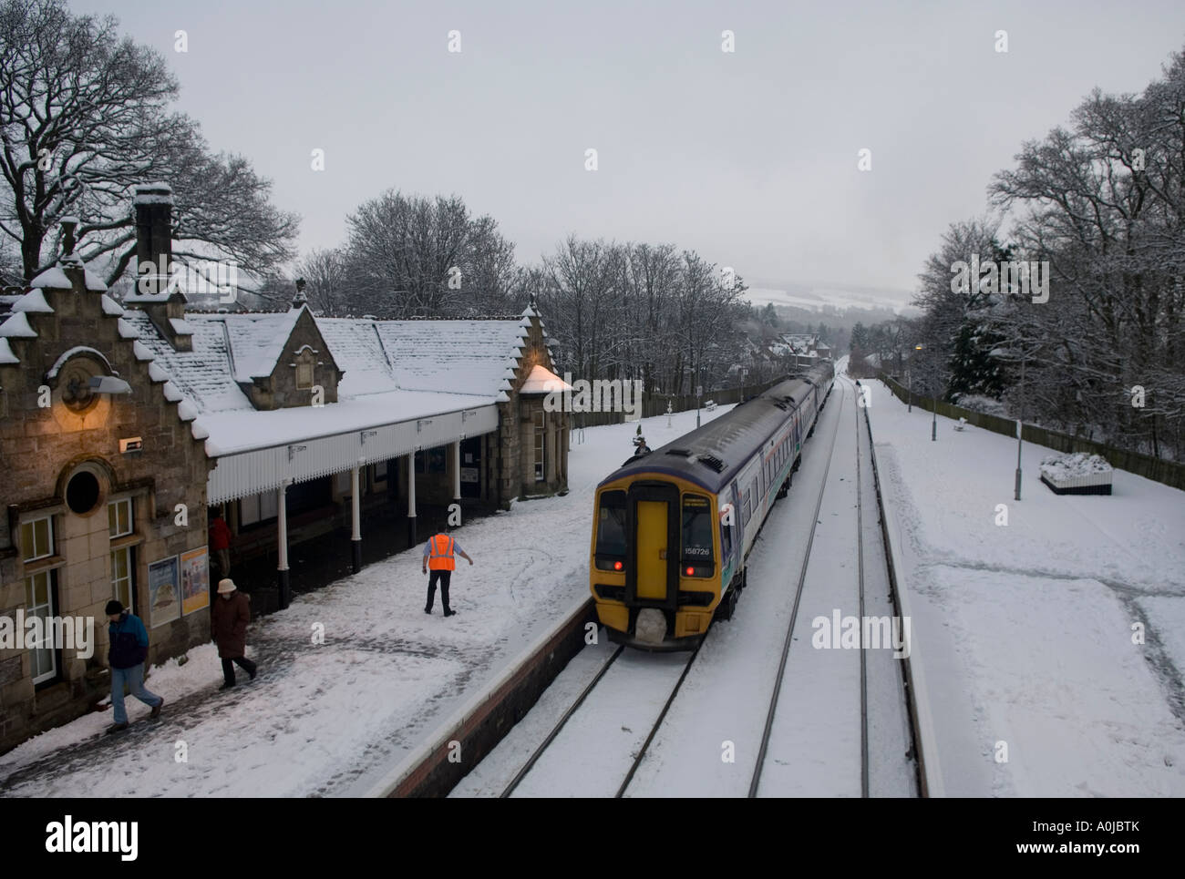 Railway station covered in snow, Pitlochry, Scotland Stock Photo Alamy