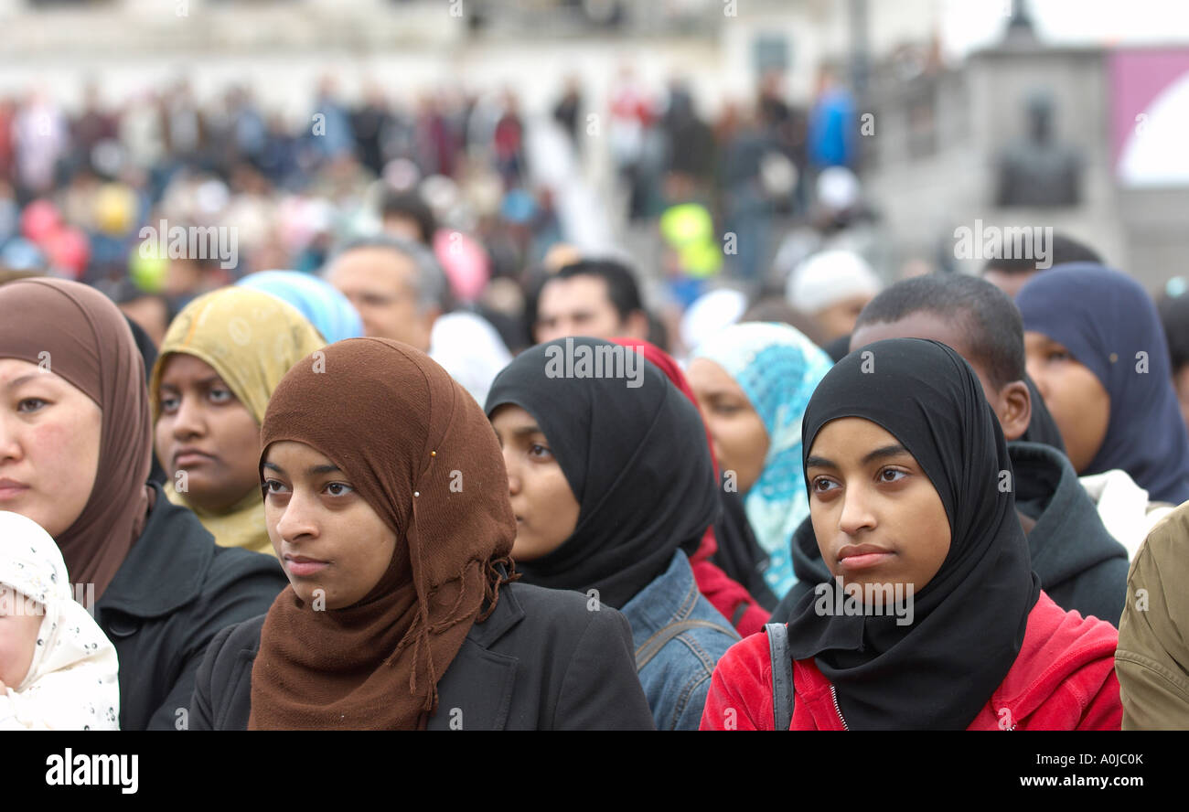 Muslim women at Eid in the Square, Trafalgar Square, London Stock