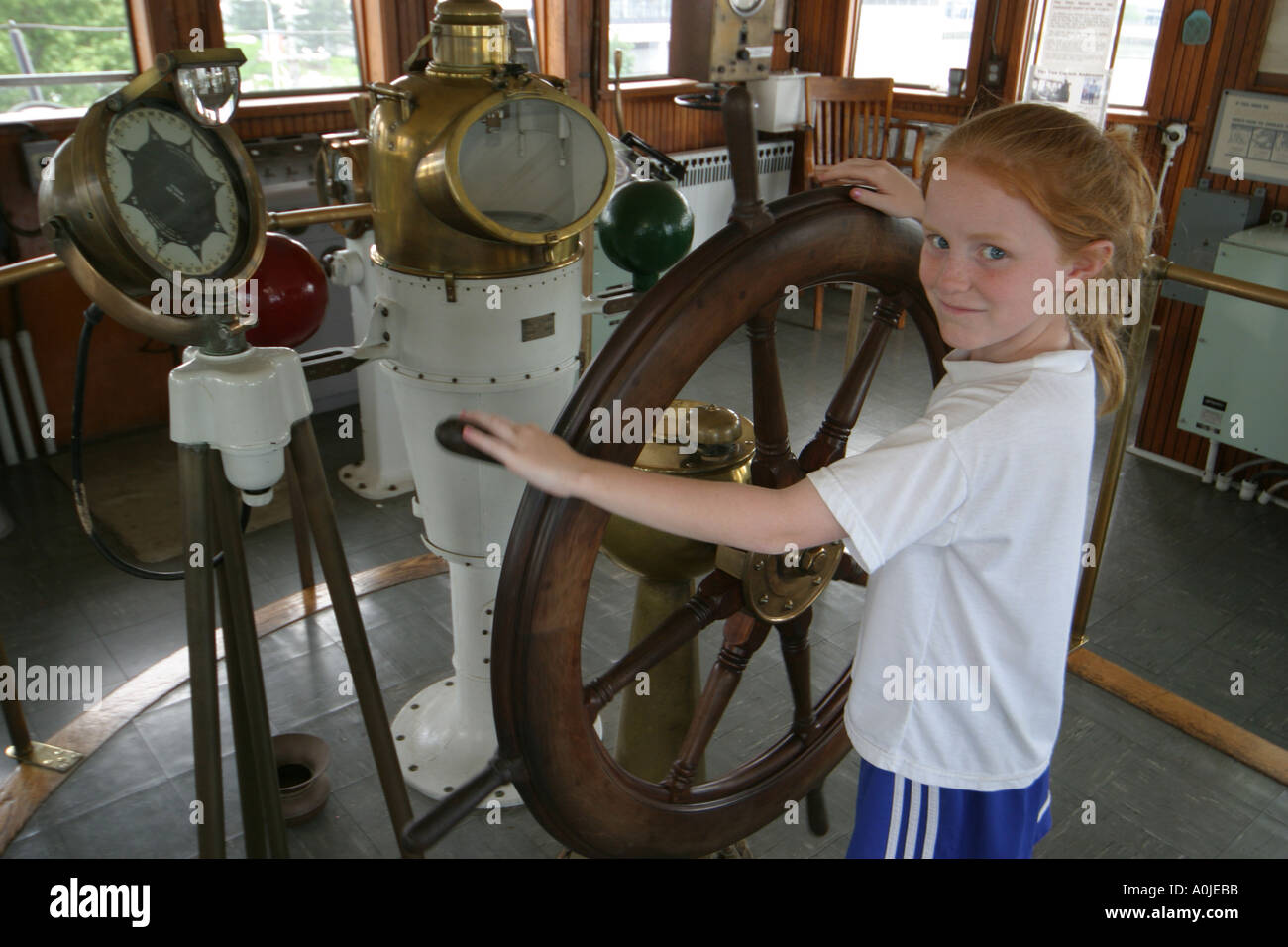 Cleveland Ohio,S.S. William G. Mather Museum,history,exhibit exhibition collection,display sale education,learn,information,freighter,boat,girl girls, Stock Photo