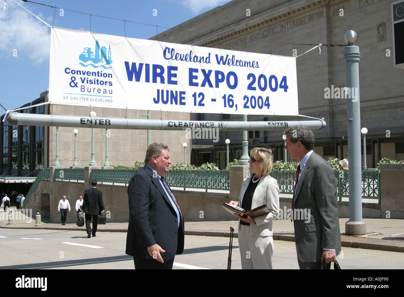 Ohio Lake Erie,Cuyahoga County,Cleveland Convention Center,centre,Wire Expo banner,market,currency,money,announcement,advertise,currency,money,vendor Stock Photo