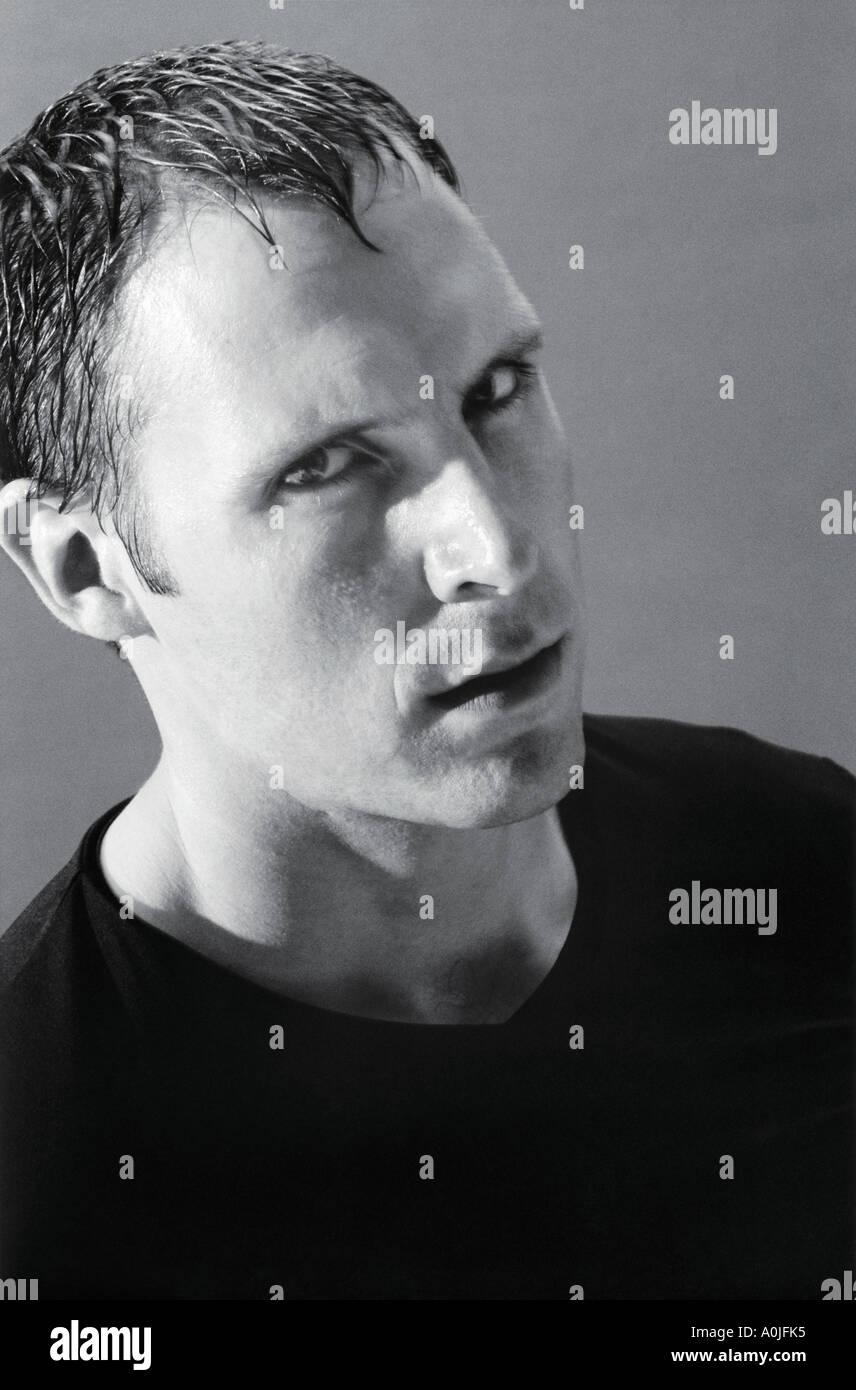 Black and white portrait of a young Caucasian man Stock Photo - Alamy