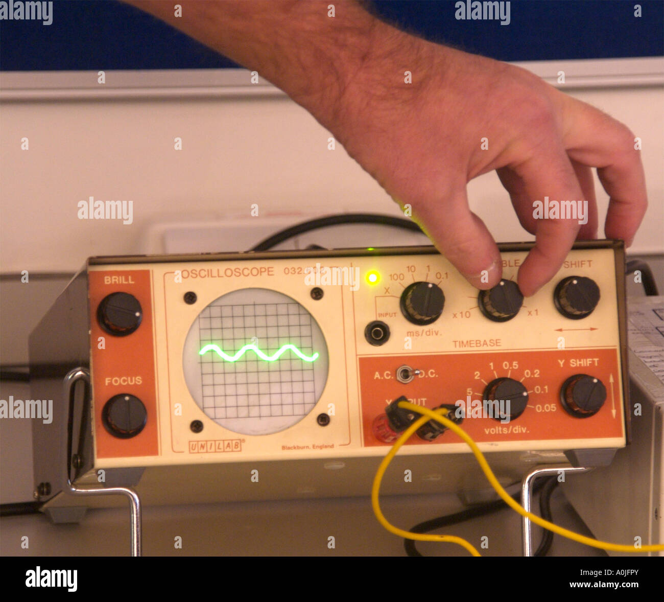 science laboratory equipment wave on oscilloscope electronic test