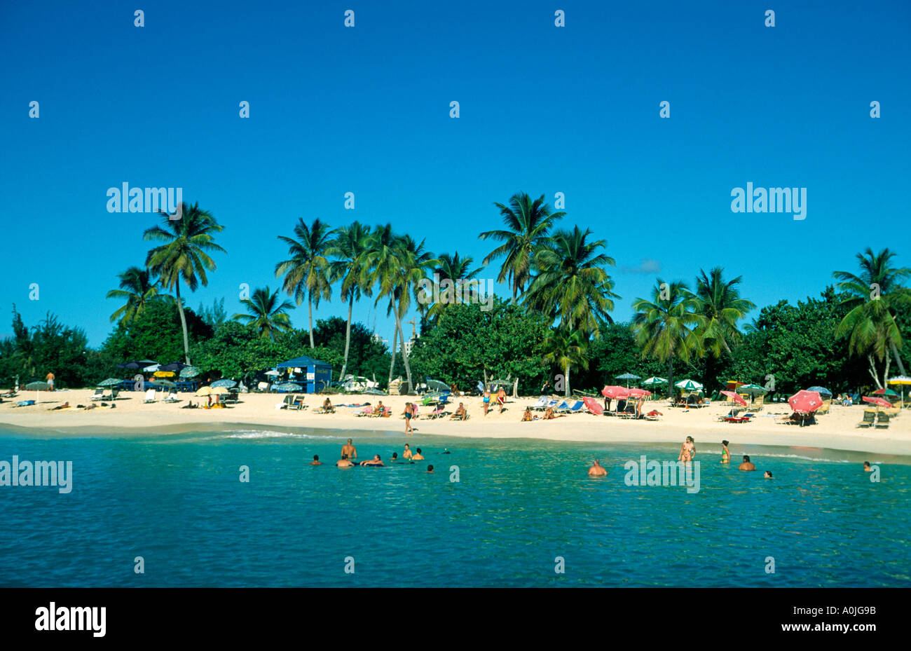 Marigot Saint Martin French West Indies Mullet bay beach people Stock Photo