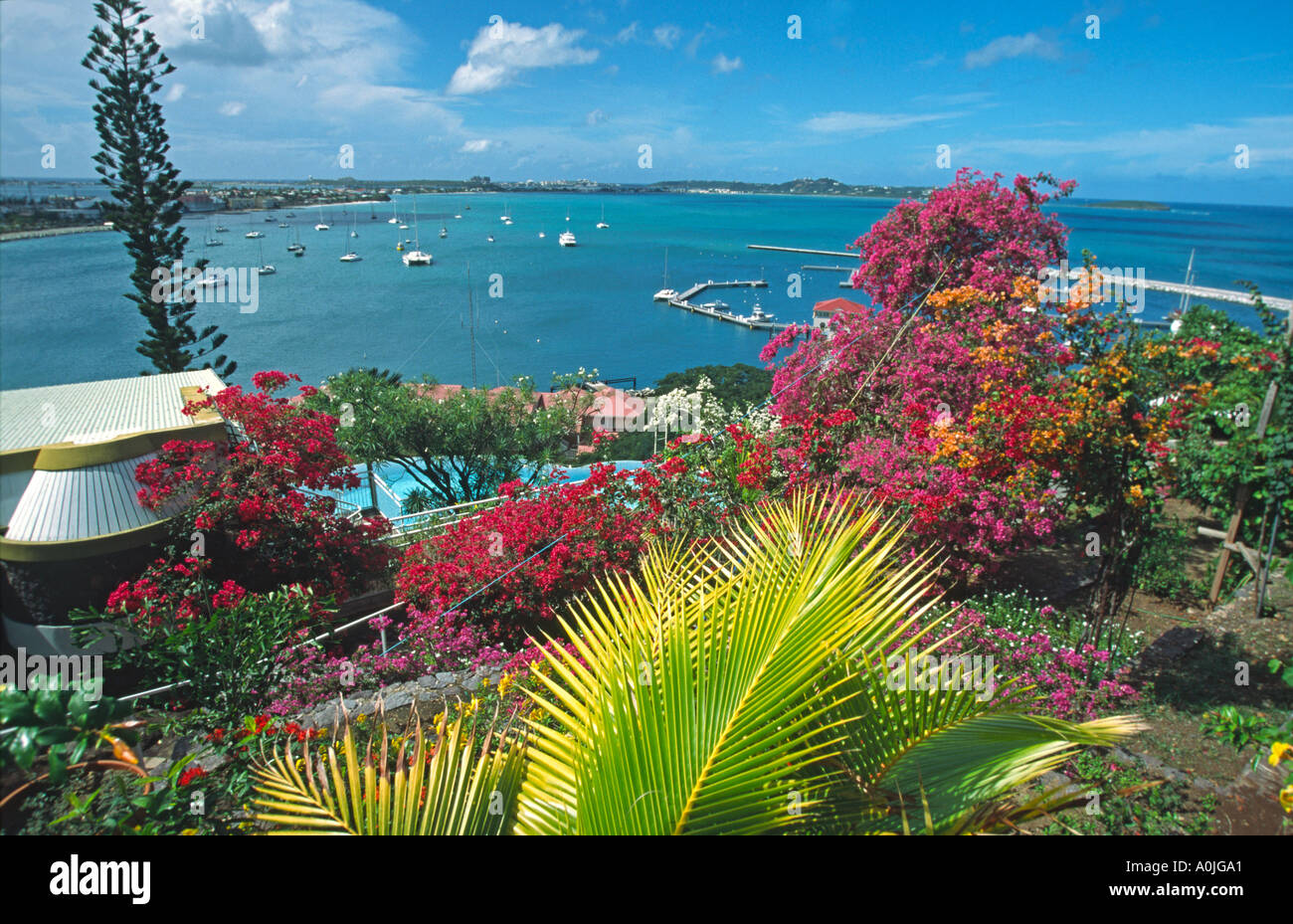 Marigot Saint Martin French West Indies panoramic view from Fort Saint Louis Stock Photo