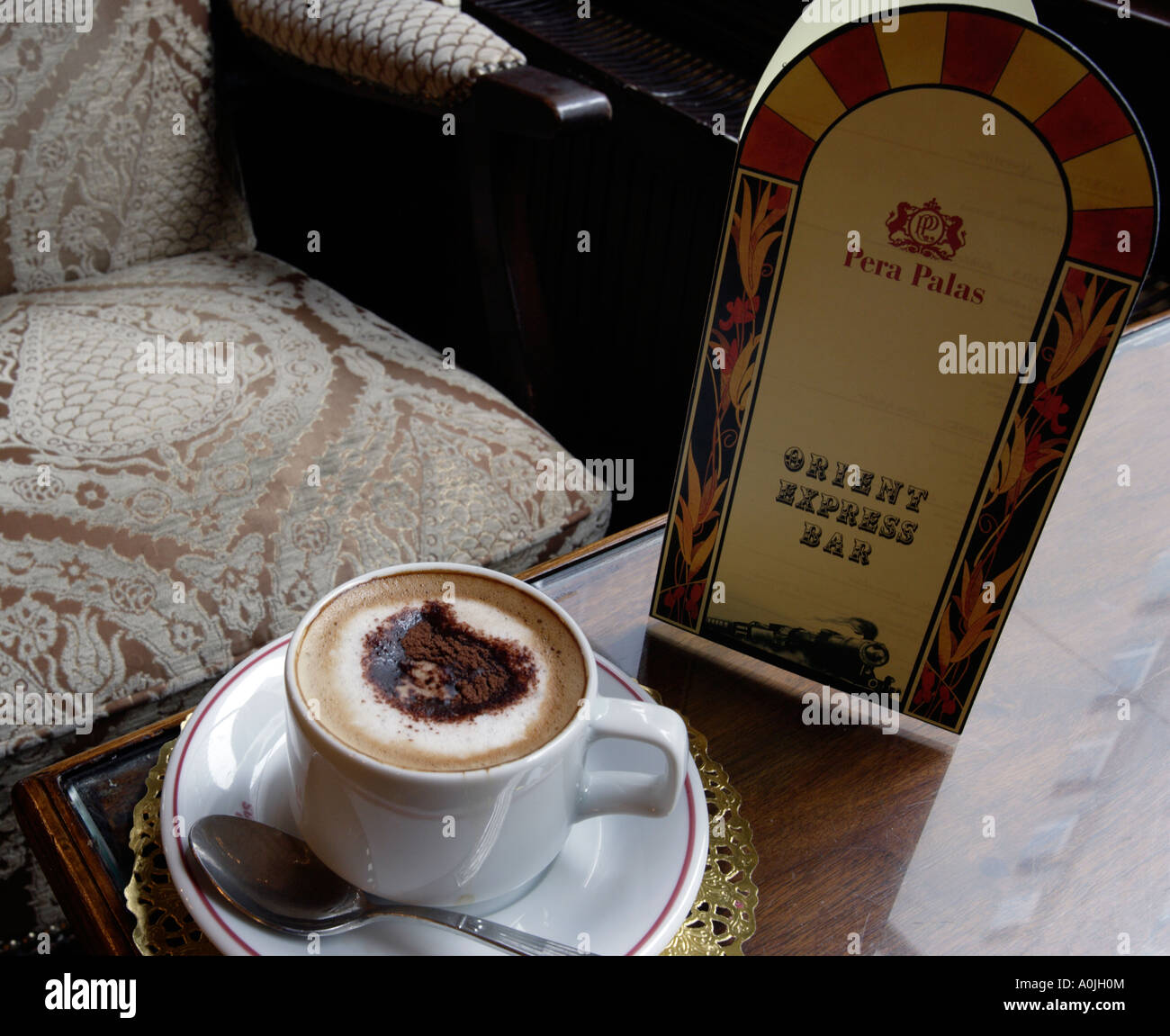 Espresso Coffee in the Orient Express Bar Pera Palas Hotel Istanbul Turkey Stock Photo