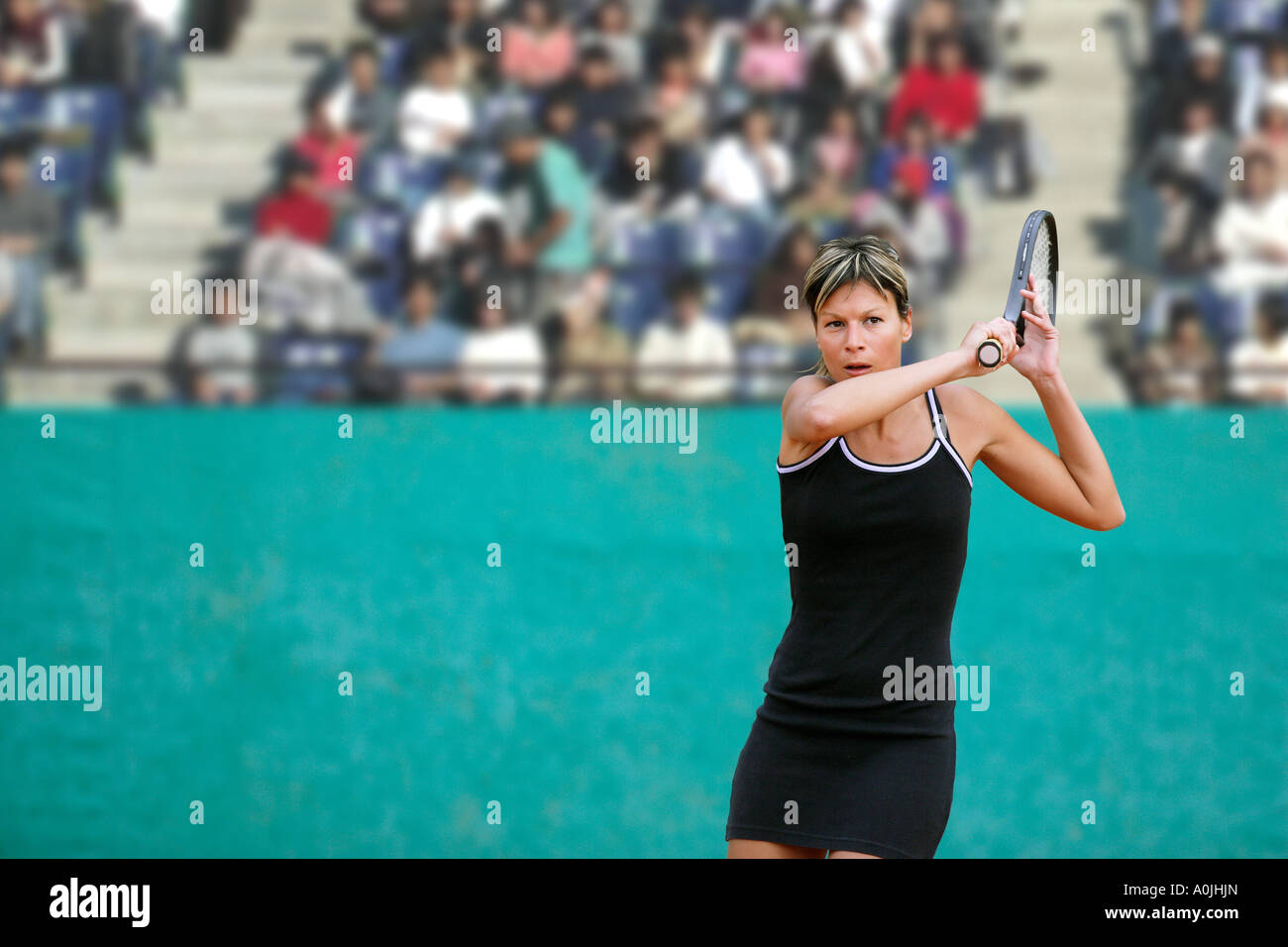 Female Tennis Player Swinging Racquet Racket Stock Photo - Alamy
