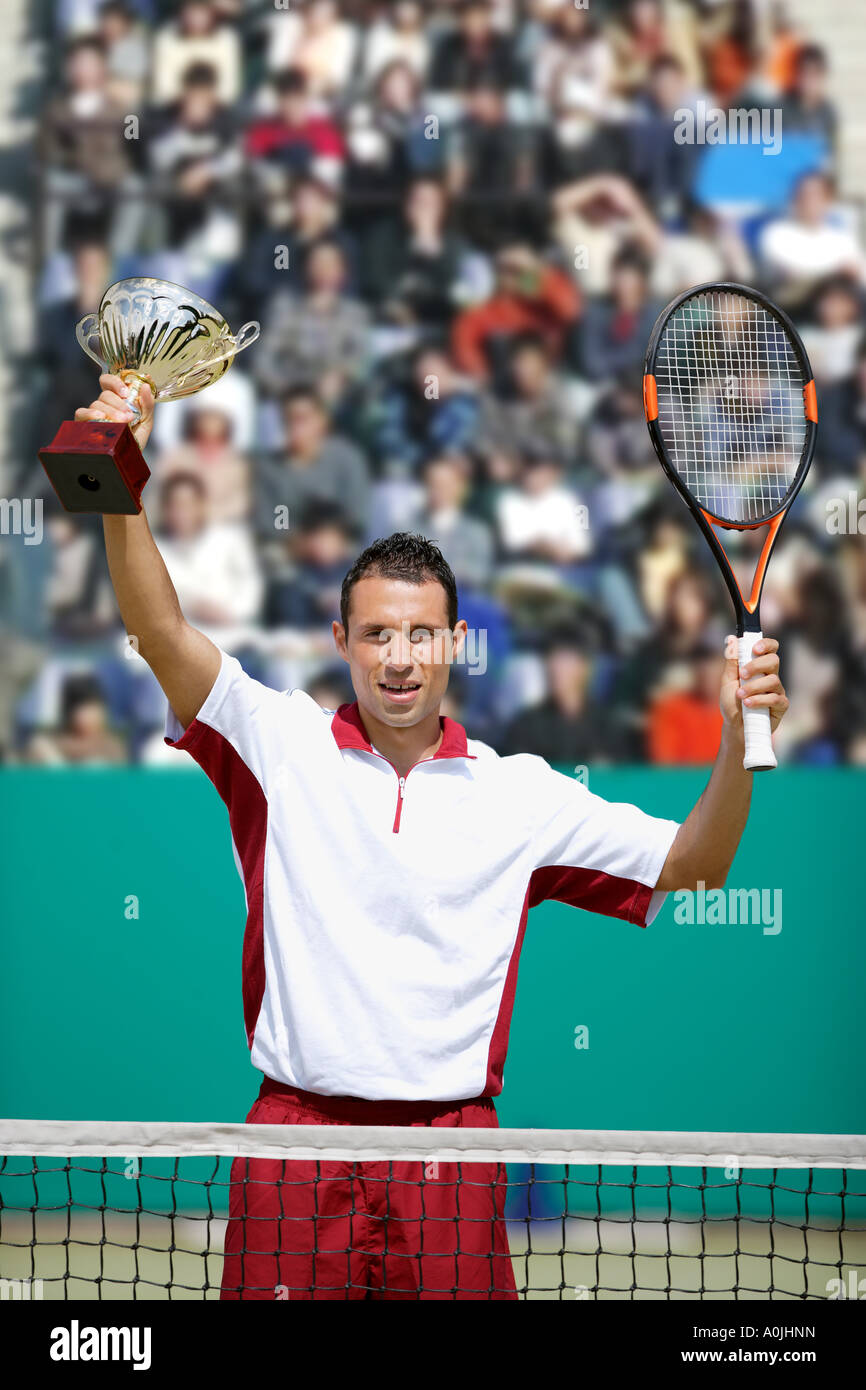 Male Tennis Player Celebrating Stock Photo