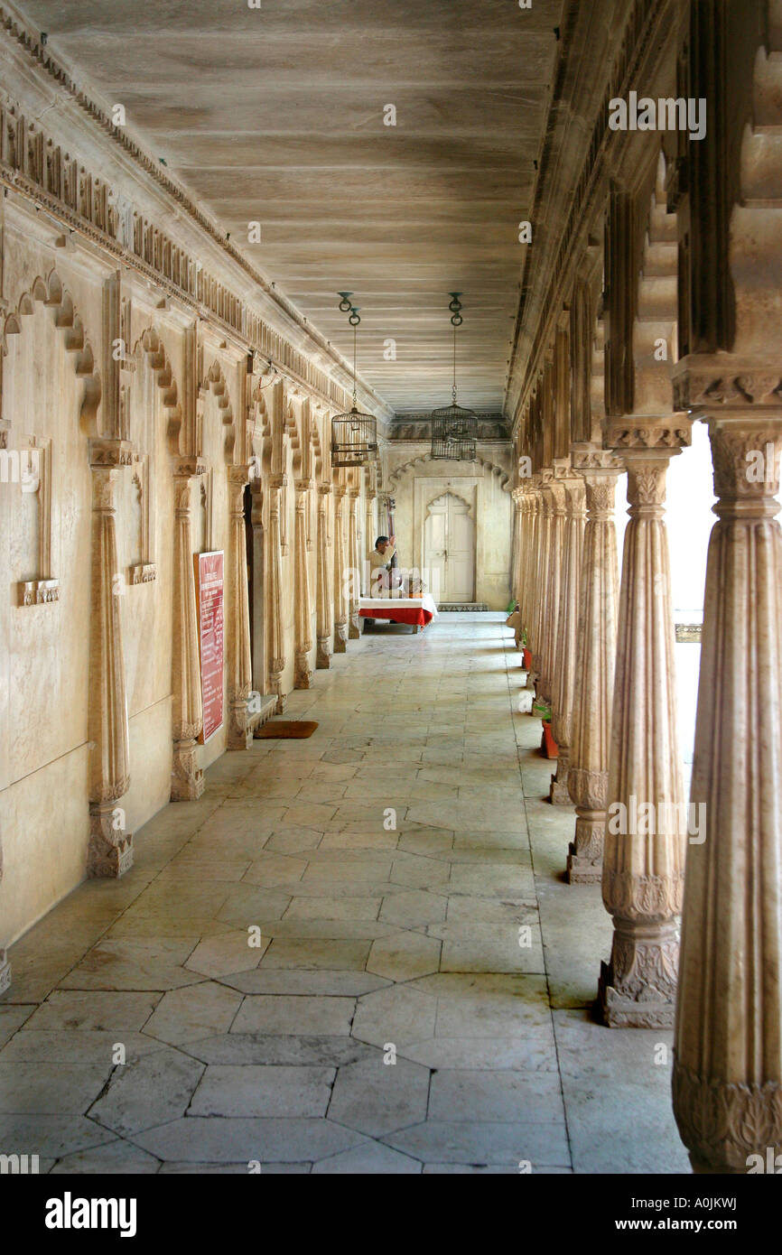 Marble corridor surrounding the Bari Mahal at the City palace, Udaipur ...