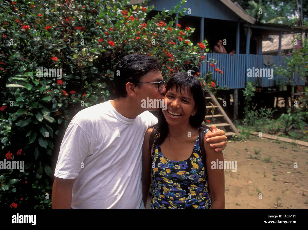 Brazilian man, Brazilian woman, greeting with kiss on cheek, on Terra Nova  Island, Amazon River east Manaus in Amazonas State, Brazil, South America  Stock Photo - Alamy