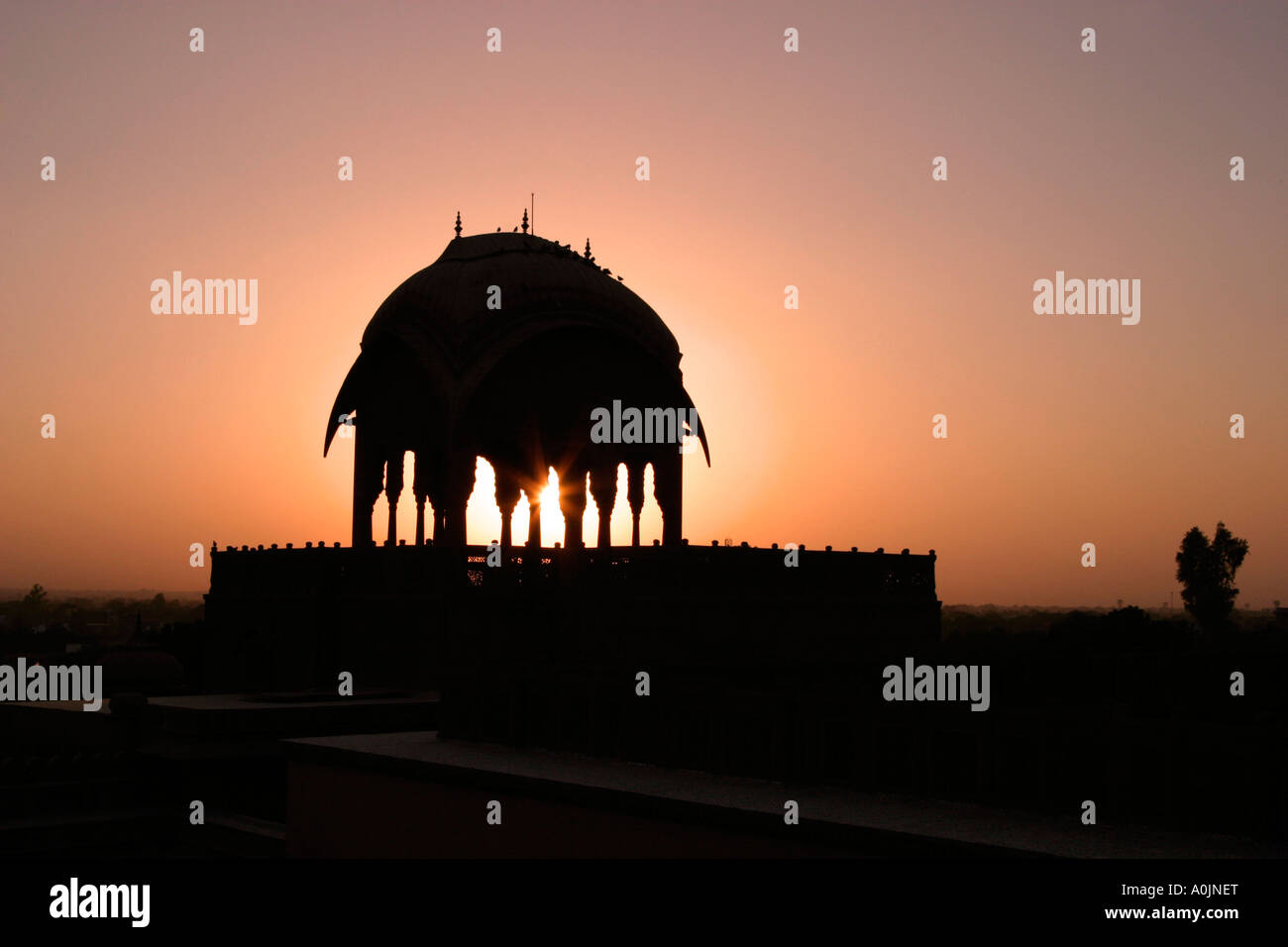 Sunset at the Laxmi Niwas Palace, also known as the Lalgarh Palace Hotel, Bikaner, Rajasthan, India Stock Photo