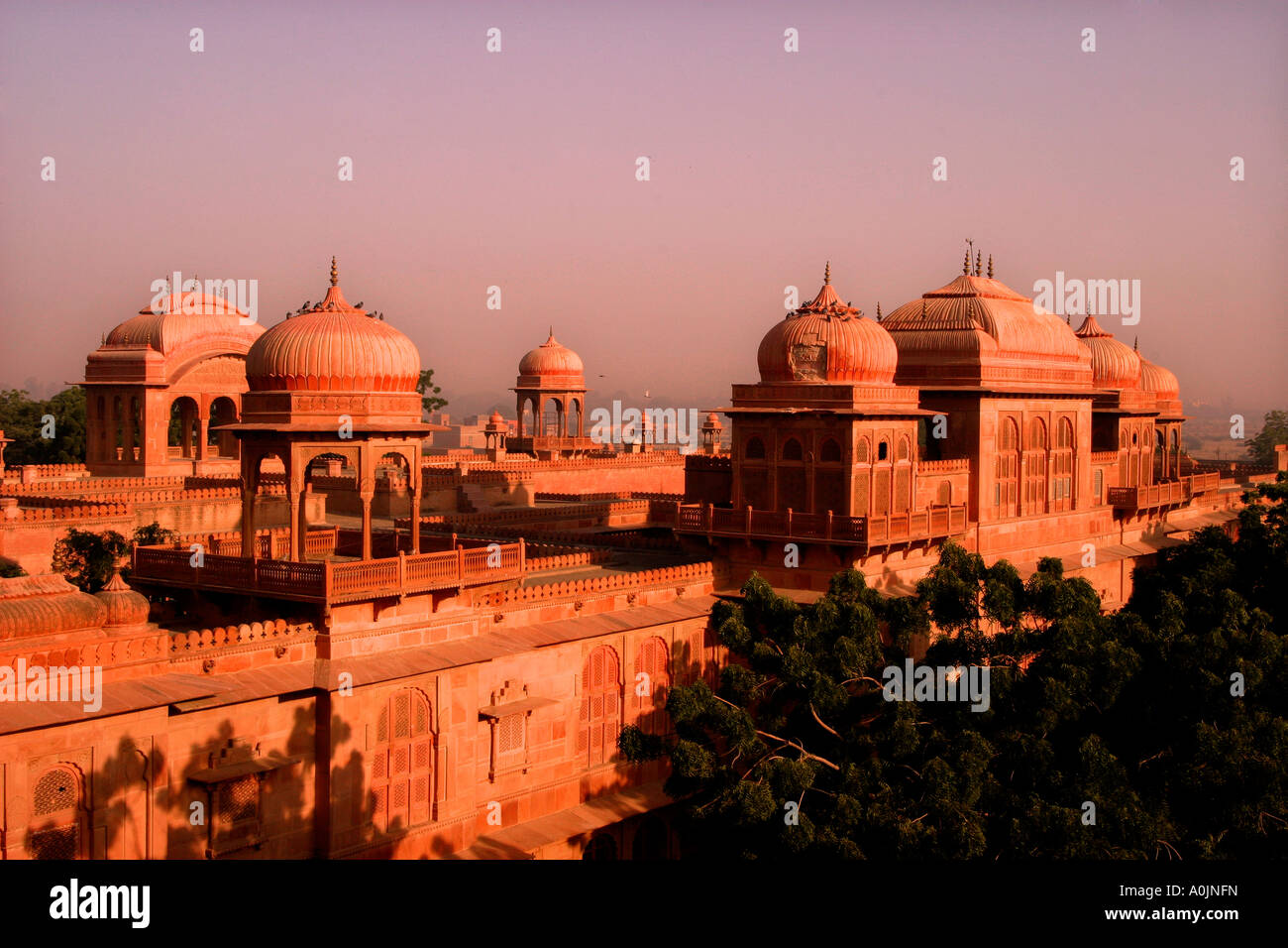 Dusk at the Laxmi Niwas Palace, also known as the Lalgarh Palace Hotel, Bikaner, Rajasthan, India Stock Photo